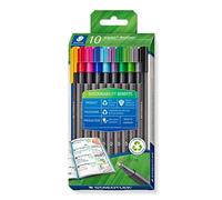 Staedtler Fineliner triplus, in plastica riciclata, punta fine in metallo da 0,3 mm, lunga durata, 10 fineliner in colori assortiti in custodia di cartone, 334 RC10