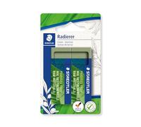STAEDTLER Gomme fino al 56% naturale e rinnovabile, senza ftalati e lattice, manicotto scorrevole, dimensioni 65 x 23 x 13 mm, 2 gomme verde oliva su carta blister, 526 80BK2