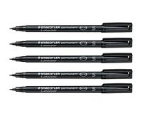 Staedtler Lumocolor 313 Pennarelli permanenti, impermeabili, ad asciugatura rapida, per CD, DVD, OHP, colore: nero, confezione da 5