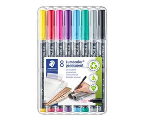 STAEDTLER Lumocolor 317 WP8-2 - Penna universale permanente, a prova di sbavature e impermeabile, si asciuga in pochi secondi, ricaricabile, spessore tratto 1 mm, 8 pennarelli in colori brillanti in