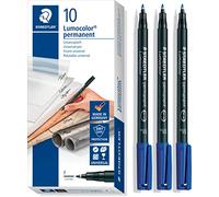 STAEDTLER Lumocolor 318-9 - Pennarello permanente, con punta a F, larghezza circa 0,6 mm, alta qualità, resistente alle sbavature, asciugatura rapida, 10 pezzi, nero + 3 pezzi blu Promo Pack