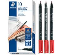 STAEDTLER Lumocolor 318-9 - Pennarello permanente, con punta a F, larghezza circa 0,6 mm, alta qualità, resistente alle sbavature, asciugatura rapida, 10 pezzi, nero + 3 pezzi rosso Promo Pack