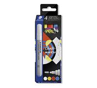 STAEDTLER Lumocolor 344 Chalk Marker - Set da 4, 2,4 mm | Pennarelli a gesso per lavagna, lavabili - gesso liquido a base d’acqua - cod. art. 344 C4