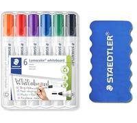 STAEDTLER Lumocolor 351 WP6 - Pennarello per lavagna bianca, punta tonda, larghezza circa 2 mm, set da 6 colori (confezione da 1)