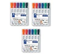 Staedtler Lumocolor 351 WP6 - Pennarello per lavagna bianca, punta tonda, larghezza circa 2 mm, set di 6 colori (3 custodie)