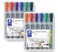 STAEDTLER Lumocolor 356 WP6 - Pennarello a punta tonda per lavagna a fogli mobili, confezione da 12, colori: nero, verde, blu, viola, rosso, arancione