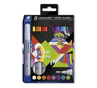 Staedtler Lumocolor Chalk- Gesso Liquido a Base d'Acqua, Pennarelli Punta Grossa a Gesso Ideali per Decorare e Disegnare su Superfici Lisce, Set Pennarelli Lavabili per Bambini, Colori Assortiti, 8 Pz
