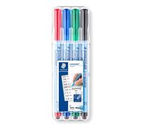 Staedtler Lumocolor correctable, 4 penne cancellabili a secco, ideali per proiettori, tratto sottile 0.6 mm, colori: nero, verde, rosso, blu, 305F WP4