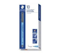 Staedtler Lumocolor correctable, penna cancellabile a secco di colore rosso, ideale per proiettori, tratto sottile 0.6 mm, confezione da 10, 305 F-2.