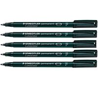 STAEDTLER Lumocolor - Pennarelli indelebili a punta fine, impermeabili, resistenti alle sbavature, ad asciugatura rapida, per CD, DVD, OHP, colore nero, confezione da 5
