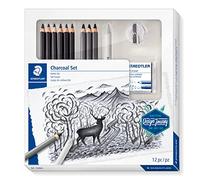 STAEDTLER Mars Lumograph 100C Set schizzo - 12 pezzi, grafite & carboncino | 6 matite grafite, 3 carboncini, sfumino, gomma & temperino - kit completo per lo schizzo - Art.-Nr. 61 100C