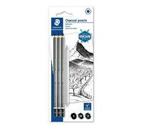 STAEDTLER Mars lumograph Charcoal 100 C design Journey - Blister 3 matite grafite assortiti (H, M, S) + 1 ESTOMPE