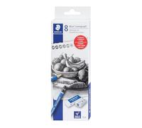STAEDTLER Mars Lumograph Graphite Artist Sketch Set, 6 gradi (6B, 4B, 2B, B, HB, 2H), mini gomma di plastica Mars, temperamatite in metallo 61 100C8LU