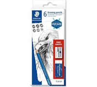 STAEDTLER Mars Lumograph Pencils in 2H, HB, B, 2B, 4B, 6B + Free Mars Plastic Er