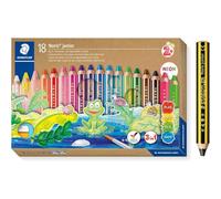 Staedtler Matita 3 in 1 per bambini Noris junior, pastello a cera e acquerello, mina molto spessa, extra infrangibile, ideale per bambini, 18 colori, temperamatite e matita, 140 C18P1X