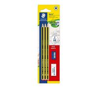 STAEDTLER Matita Noris 120 HB - Set da 3, gomma e temperino | A sezione esagonale, realizzato con trucioli di legno riciclati, antiscivolo - Codice articolo 120SBK3 C