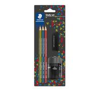STAEDTLER Matita Noris 183 HB - Set da 3, gomma e temperino | Forma triangolare ergonomica in legno riciclato, antiscivolo - Codice articolo 183 SBK3P1