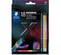 STAEDTLER NORIX Matite Colorate Confezione da 16 + 2 Matite - Matite colorate creative con colori brillanti - Matite resistenti alla rottura con superficie soft antiscivolo - Design nero