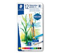Staedtler - Matite colorate ad acquerello di alta qualità per artisti, utilizzabili a secco o con acqua, mina morbida e malleabile da 3 mm, astuccio in metallo con 12 colori assortiti, rif. 14610C M12