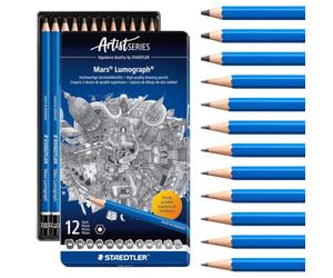 STAEDTLER matite Mars Lumograph, confezione da 12 matite da disegno, in 12 gradazioni morbide dalla 8B alla 2H, alta qualità e resistenza, 100 G12 S