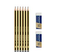 Staedtler Noris 120 B - Matita in graffite - Set da 6 matite + 2 Gomme da cancellare Mars plastic Staedtler