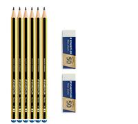Staedtler Noris 120 H - Matita in graffite - Set da 6 matite + 2 Gomme da cancellare Mars plastic Staedtler
