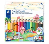STAEDTLER Noris 144 50 Matite Colorate Cancellabili, Set da 24 - Pastelli Colorati per Bambini, Forma Esagonale con Punta Gomma Senza PVC, Mina Antirottura - 144 50NC24