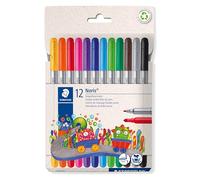 Staedtler Noris 320 - Pennarelli a doppia fibra, punta antipressione, lavabile, tratto 1-3 mm, astuccio di cartone con 12 pennarelli in fibra colori assortiti, 320 C12