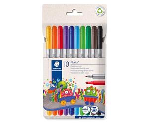 STAEDTLER Noris 320 Pennarelli a Doppia Punta Set da 10 - Pennarelli per Bambini con 2 Spessori di Linea 1,0 mm e 3,0 mm, Lavabili, Punta Resistente, Penne Colorate Assortite - 320 C10