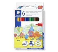 Staedtler Noris 340 Jumbo Pennarelli in fibra, appositamente progettato per le piccole mani dei bambini, astuccio di cartone con 6 pennarelli Jumbo in colori assortiti, 340 C6