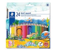 Staedtler Noris Colour - Matite Acquerellabili con Pennello, Utilizzabili Anche a Secco, Matite Colorate Bambini, Colori a Matita, Set Matite da Disegno per Cancelleria Scuola e Cartoleria, 24 Pezzi