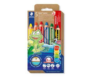 STAEDTLER Noris junior 140 C6P1 - Matita colorata 3 in 1, extra infrangibile, ideale per bambini, per molte superfici, astuccio di cartone con 6 matite e temperamatite, 3 in 1