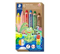 STAEDTLER Noris junior 140 Matite 3 in 1 - 6 colori + temperamatite | Colore, cera & acquerello in uno, mina extra spessa - per mani piccole - Art.-Nr. 140 C6