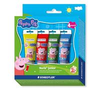 STAEDTLER Noris Junior Colori a Dita Peppa Pig Set da 4 - Primi Colori a Dita per Bambini su Carta, Legno e Vetro - Colori Misti ad Asciugatura Rapida in pratici tubetti