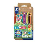 Staedtler Noris junior Duo 1402 - Matita per pittura a cera e acquerello, mina bicolore, extra infrangibile, ideale per bambini, 1402 C6