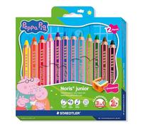 STAEDTLER Noris junior matite colorate Peppa Pig set da 12 - matite 3 in 1 pastello a cera e acquerellabile per diverse superfici - mine extra morbide per colori intensi
