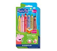 STAEDTLER Noris junior matite colorate Peppa Pig set da 6 - matite 3 in 1 pastello a cera e acquerellabile per dipingere su diverse superfici - mine extra morbide per colori vivaci