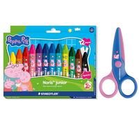 STAEDTLER Noris junior Peppa Wutz set con 12 pastelli a cera jumbo e forbici per bambini con punte arrotondate per i primi esercizi di crafting