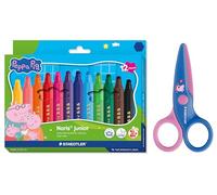 STAEDTLER Noris junior Peppa Wutz set con 12 penne in fibra e forbici per bambini con punte arrotondate per i primi esercizi di crafting