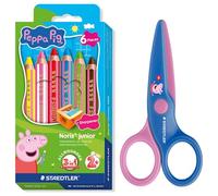 STAEDTLER Noris junior Peppa Wutz set con 6 matite colorate e forbici per bambini con punte arrotondate per i primi esercizi di crafting