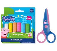 STAEDTLER Noris junior Peppa Wutz set con 6 pastelli a cera e forbici per bambini con punte arrotondate per i primi esercizi di crafting