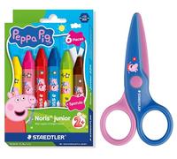 STAEDTLER Noris junior Peppa Wutz set con 6 pastelli a cera jumbo e forbici per bambini con punte arrotondate per i primi esercizi di crafting