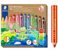 STAEDTLER Noris junior Set 3 in 1 pastelli colorati, cera e acquerello, ideale per bambini piccoli, 12 colori, temperamatite e matita arcobaleno