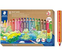 STAEDTLER Noris junior Set 3in1 colorato, pastello a cera e matita acquerellabile, ideale per bambini piccoli, 18 colori, temperino e matita arcobaleno