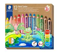 Staedtler Noris Junior - Set Matite Colorate Pastelli a Cera e Matite Acquerellabili 3 in 1 + Temperino e Pennello, Matite Colorate Bambini Ideali per Disegnare e Dipingere, Colori Assortiti, 12 Pezzi