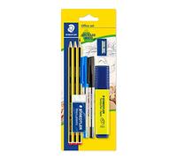 Staedtler Noris - Set Cancelleria Composto da 3 Matite Hb, 1 Gomma da Cancellare, 1 Temperino, 1 Evidenziatore Giallo e 2 Penne a Sfera, Ideale per Cancelleria Scuola Università Ufficio e Cartoleria