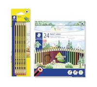 STAEDTLER Noris Set di scrittura e disegno - 10 matite HB con gomma e 24 matite colorate - Legno riciclato con superficie soft - Set resistente per scuola, ufficio e progetti creativi