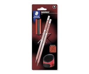 STAEDTLER NORIX 181 Matite - HB, set da 2 + gomma & temperino | Eleganti matite HB nere con presa soft antiscivolo - gomma & temperino inclusi - Art.-Nr. 181 SBK2-2