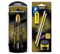 STAEDTLER NORIX Set di compassi a regolazione rapida, blister con 2 matite HB, gomma e temperino singolo, giallo