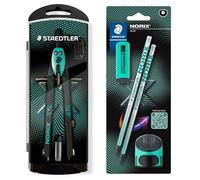STAEDTLER NORIX Set di compassi a regolazione rapida, blister con 2 matite HB, gomma e temperino singolo, verde francese